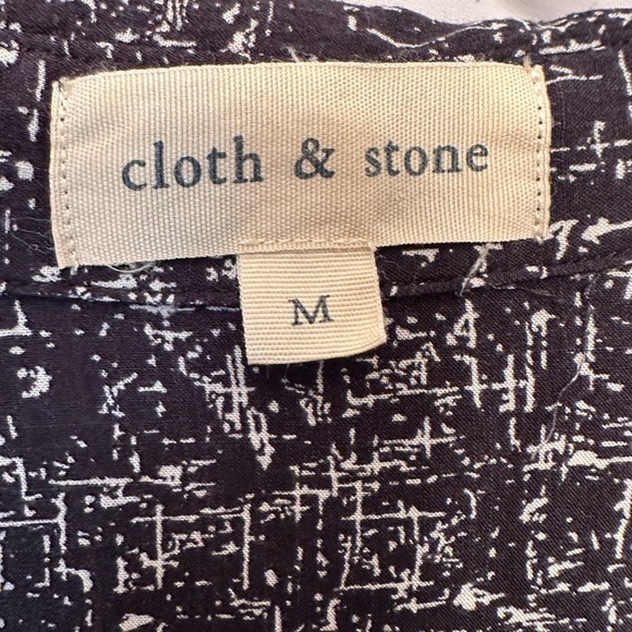 CLOTH & STONE Size M Black White Splatter Crosshatch Print Collared Button Down - Picture 2 of 8